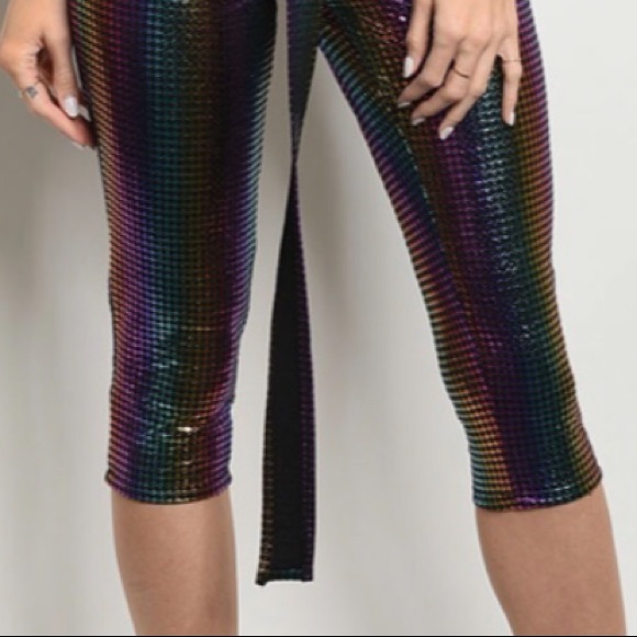 Metallic iridescent rainbow crop top + Capri 2 pc. - Picture 7 of 8